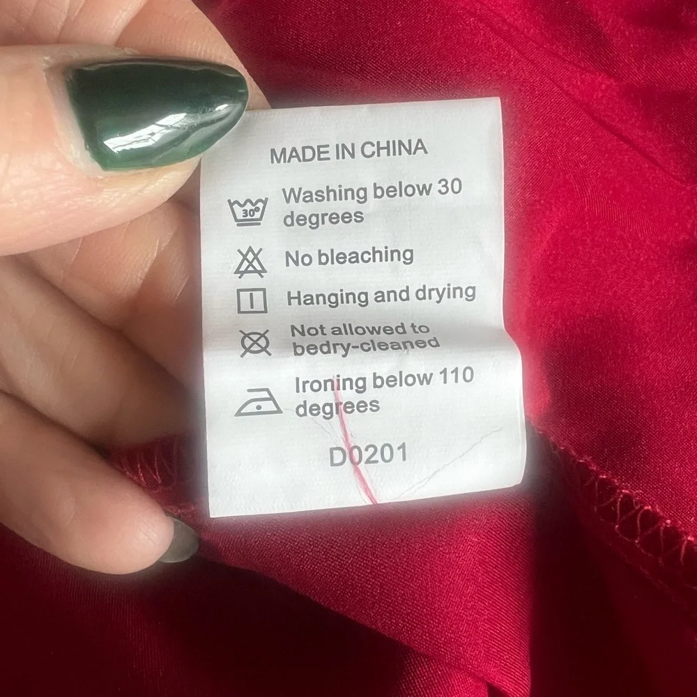 Sleek Red Satin look Button-Up Shirt - Picture 3 of 4